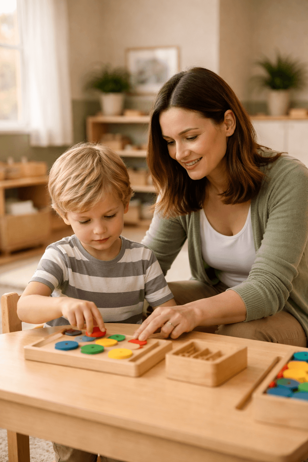Teacher caring for child in day care